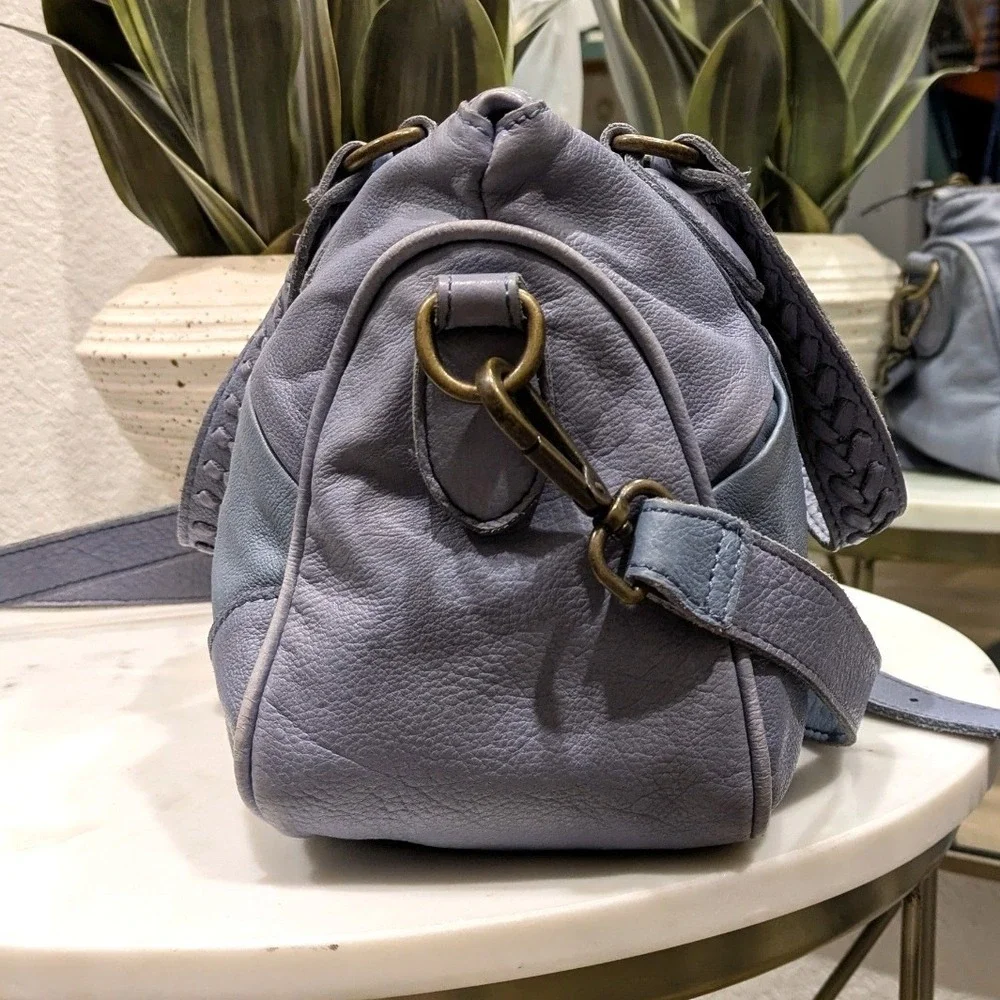 Liebeskind Berlin Satchel Bag Medium Sz Real Leather Blue Braided Crossbody Boho